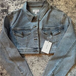 Cello Rhinestone Crop Denim Jacket